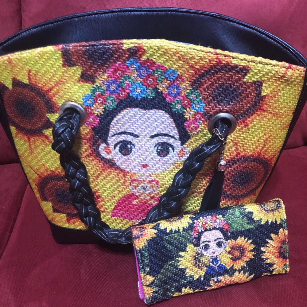 Frida Khalo hand bag and matching wallet.